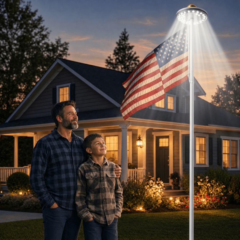 Smart Garden Umbrella - Solar LED Flagpole Light IP65 Waterproof
